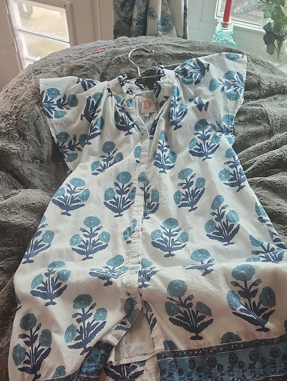 Victoria Dunn White Dress with Blue Floral Print